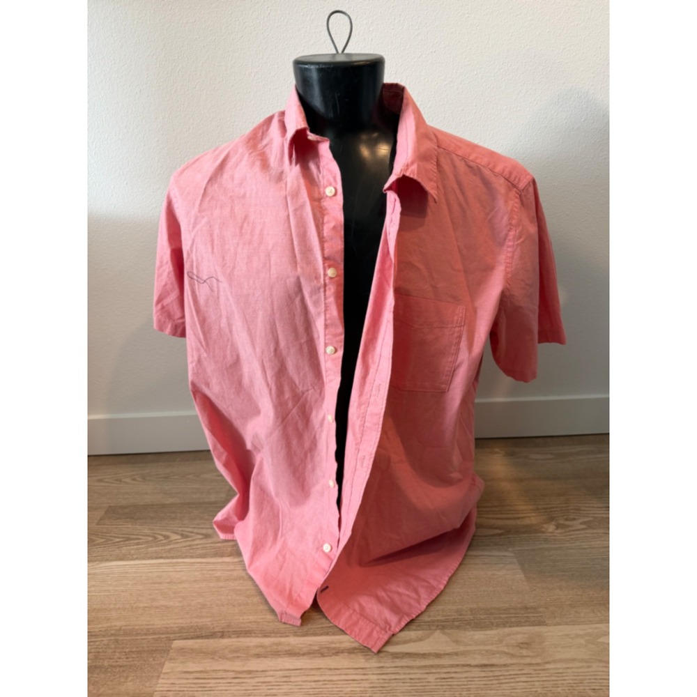Gap Standard Stretch Mens XL Coral Pink Short Sleeve Button Down Shirt